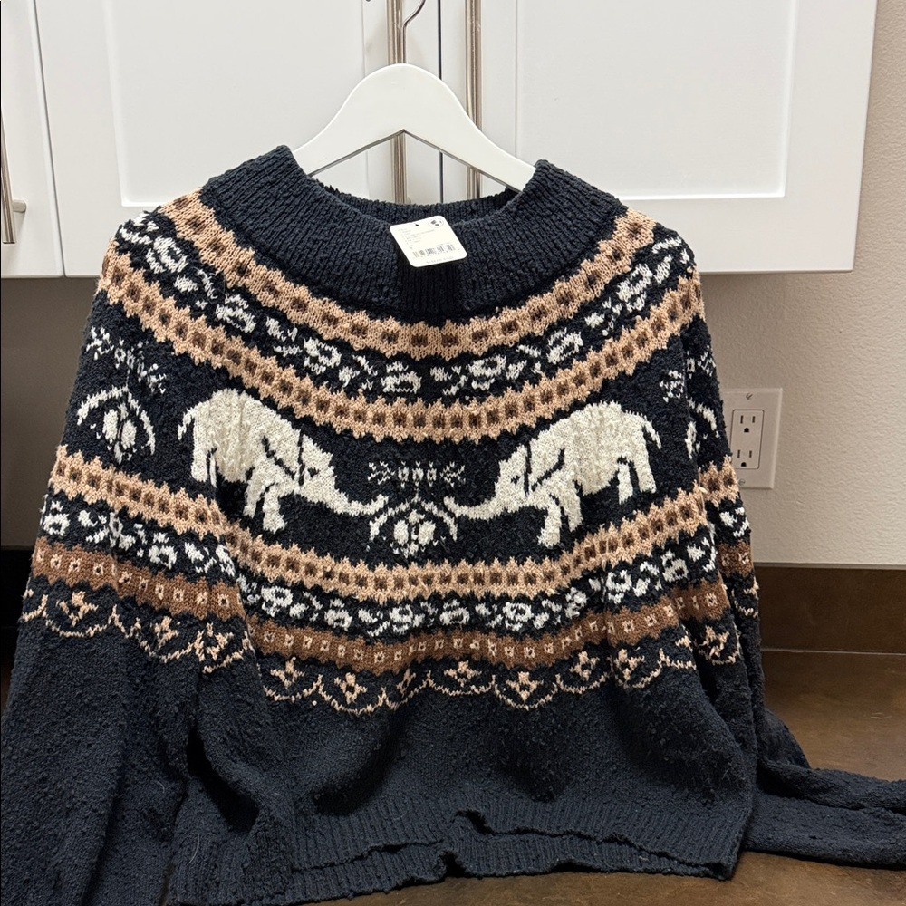 Free People Black and Tan Animal Pattern Sweater